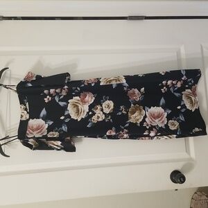Monde Black Floral Short Sleeve Cold Shoulder Dress